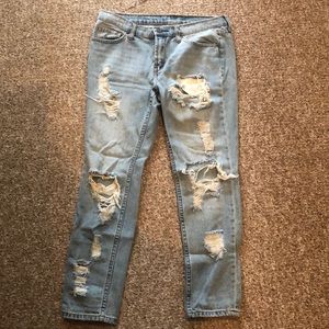 Destroyed Light Wash Boyfriend Jeans